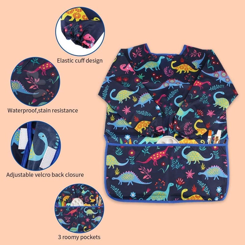 Cubaco Kids Painting Apron, 2pcs Waterproof Art Smocks For Child 3-8 Years, Kids Smocks for Painting Aprons with Long Sleeve - Image 4