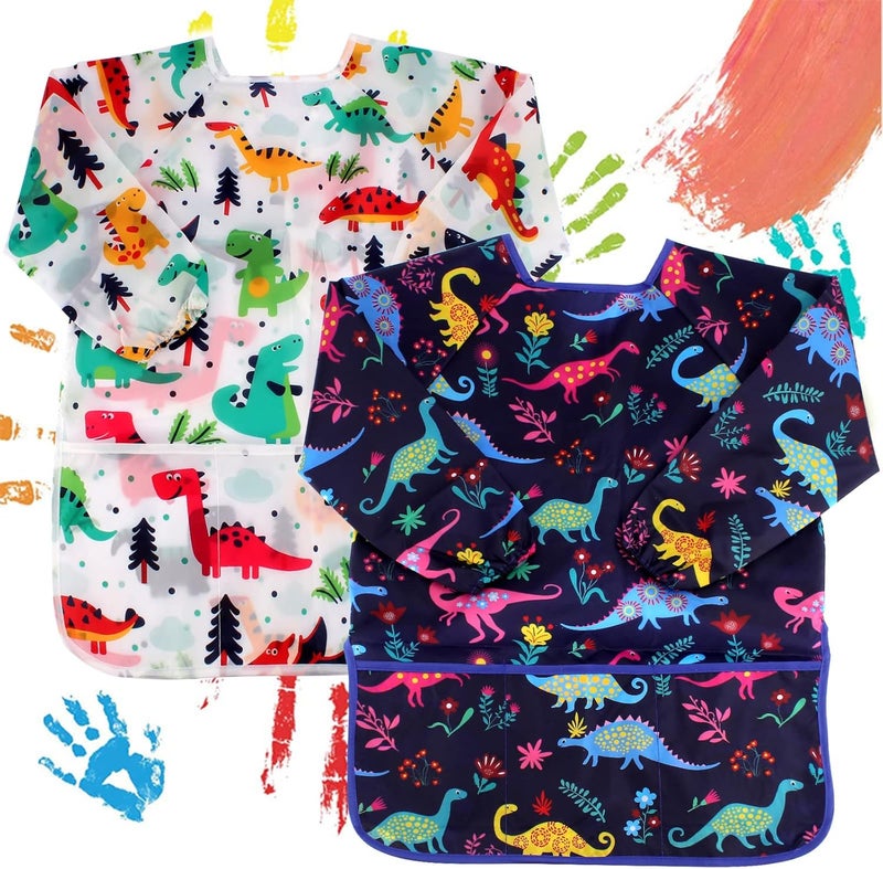 Cubaco Kids Painting Apron, 2pcs Waterproof Art Smocks For Child 3-8 Years, Kids Smocks for Painting Aprons with Long Sleeve - Image 1