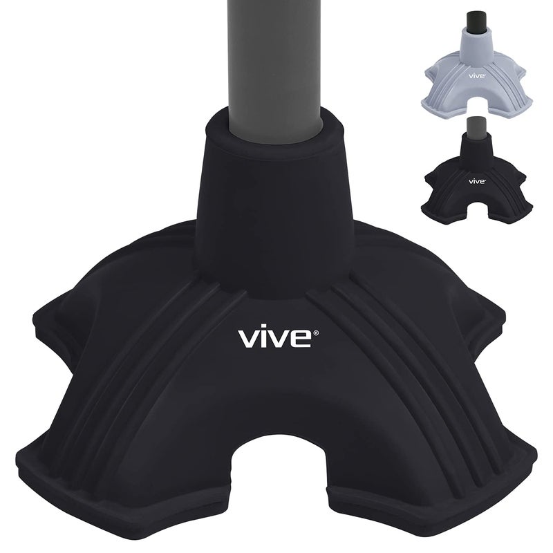 VIVE Vive Cane Tip Self Standing Quad Base Replacement for Most Walking Canes Walking Sticks Folding Canes or Offset Quad Pod or Tripod Canes 4 Prong Rubber Cane Foot Pad