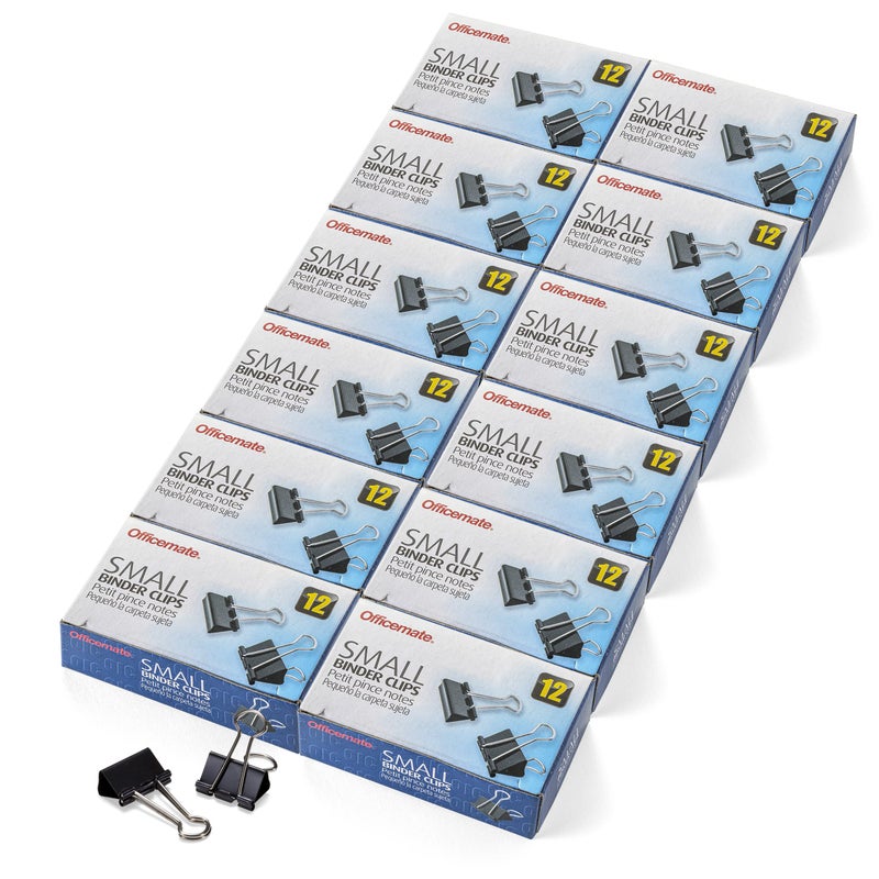 Officemate Small Binder Clips, Black, 12 Boxes of 1 Dozen Each (144 Total) (99020) - Image 1