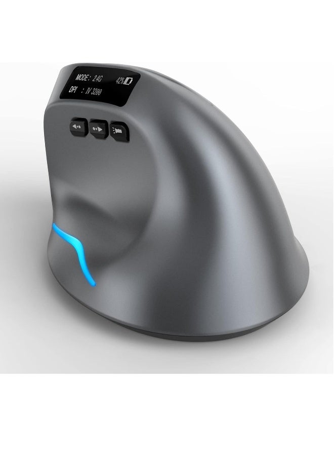 F-26C 2.4G Wireless Vertical Ergonomic Bluetooth Optical Mouse, 4 DPI Adjustment 1000/1600/2400/3200 7 Color Lights with LED Screen Display Suitable for Game Player PC Laptop, Grey - Image 2