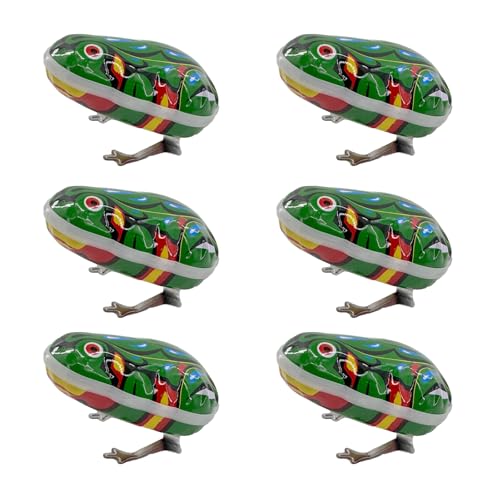 HYSTYLE 6 Pcs Clockwork Spring Frog Green Metal Jumping Wind Up Frog Desktop Decor Party Favors - Image 1