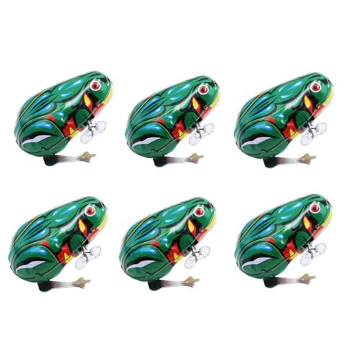 HYSTYLE 6 Pcs Clockwork Spring Frog Green Metal Jumping Wind Up Frog Desktop Decor Party Favors - Image 5