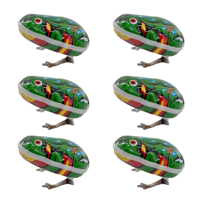 HYSTYLE 6 Pcs Clockwork Spring Frog Green Metal Jumping Wind Up Frog Desktop Decor Party Favors - Image 3