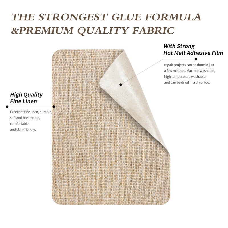 KING MOUNTAIN Linen Fabric Iron-on Repair Patch, Inside&Outside Fabric Repair Patch, 3"x60" with Backing Glue Linen Repair Decorative Patch kit (Light Beige) - Image 3