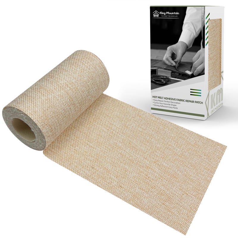KING MOUNTAIN Linen Fabric Iron-on Repair Patch, Inside&Outside Fabric Repair Patch, 3"x60" with Backing Glue Linen Repair Decorative Patch kit (Light Beige) - Image 1