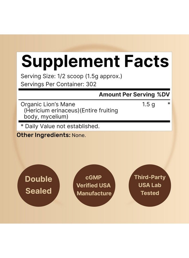 نايتشر بيل مسحوق فطر عرف الأسد العضوي من ناتشر بيل، بتركيز ١٥٠٠ ملغ لكل حصة، رطل واحد | مصدر كامل للفطريات والفطريات - مكمل غذائي لتعزيز التركيز والذاكرة والمناعة - نباتي وغير معدل وراثيًا - Image 2