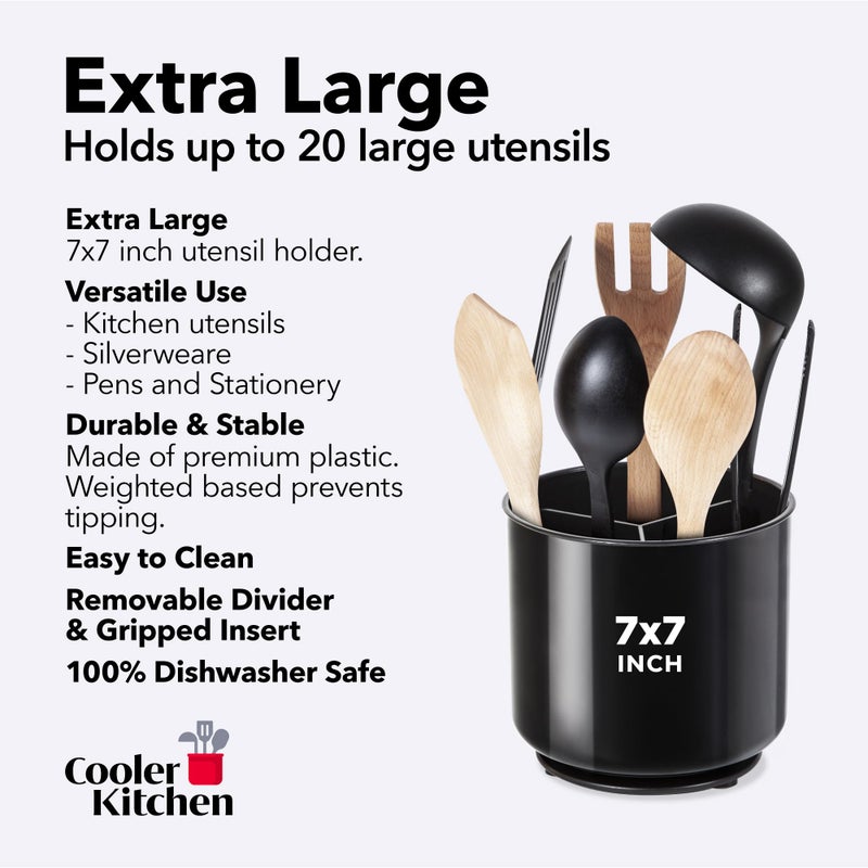Cooler Kitchen Extra Large Sturdy Rotating Black Utensil Holder Caddy with No-Tip Weighted Base, and Gripped Insert - Rust Proof and Dishwasher Safe Kitchen Utensils Holder - Image 5