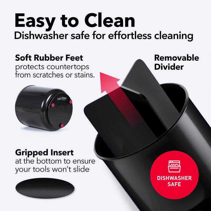 Cooler Kitchen Extra Large Sturdy Rotating Black Utensil Holder Caddy with No-Tip Weighted Base, and Gripped Insert - Rust Proof and Dishwasher Safe Kitchen Utensils Holder - Image 3
