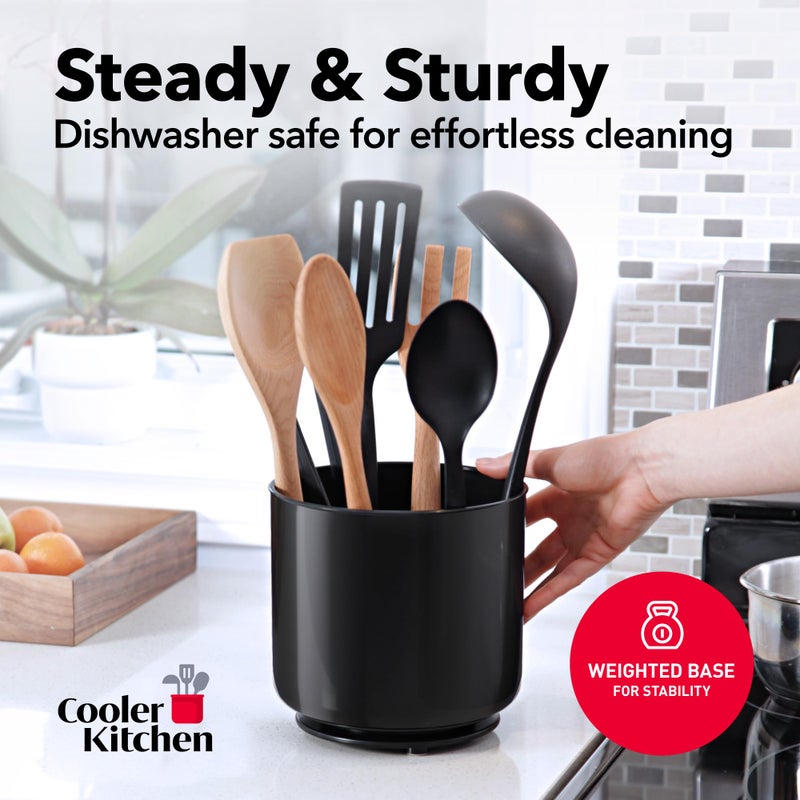Cooler Kitchen Extra Large Sturdy Rotating Black Utensil Holder Caddy with No-Tip Weighted Base, and Gripped Insert - Rust Proof and Dishwasher Safe Kitchen Utensils Holder - Image 4