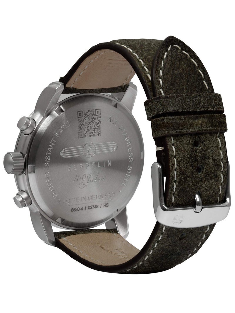 Zeppelin Leather Men Watch 100 Years Chronograph Alarm Light Sheet 8680, Green, Einheitsgröße, Strap. - Image 4