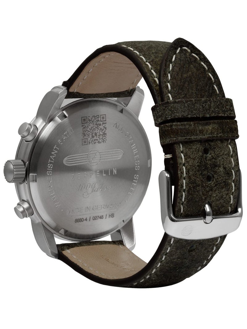 Zeppelin Leather Men Watch 100 Years Chronograph Alarm Light Sheet 8680, Green, Einheitsgröße, Strap. - Image 2