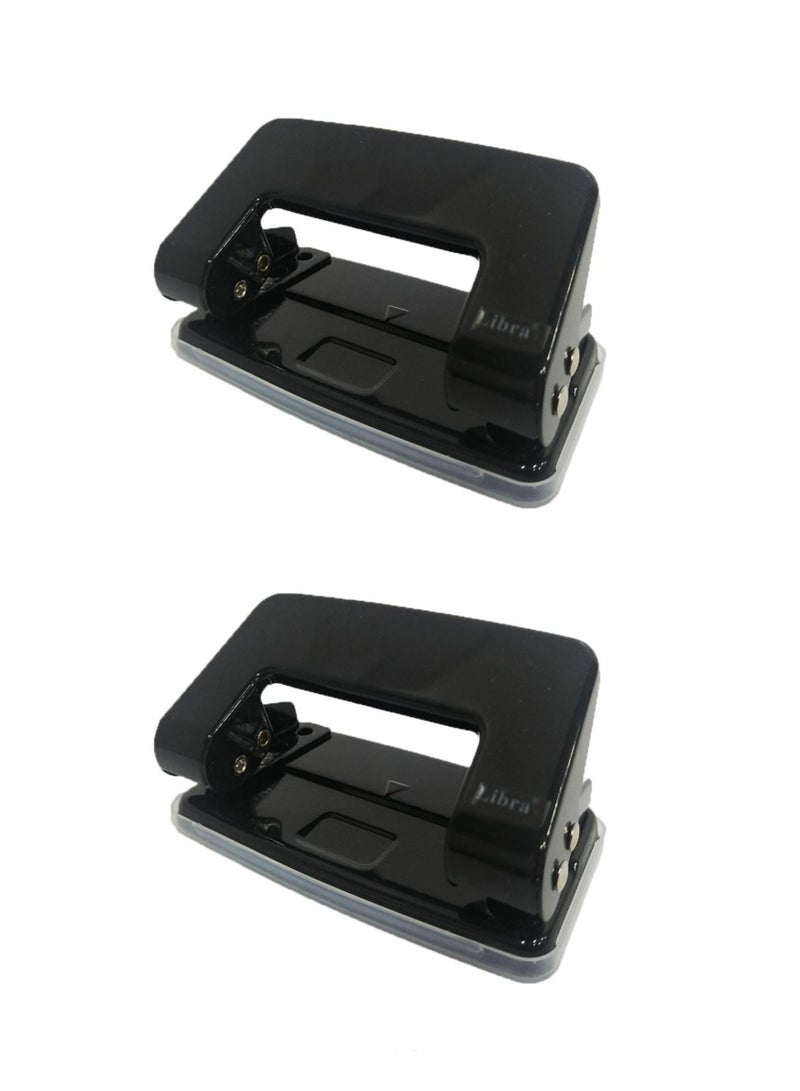 Libra 2-Holes Metal Punch 8 Sheets 10 mm, 6 cm apart hole size 6 mm, mini Size, Black - PACK OF 2 - Image 1