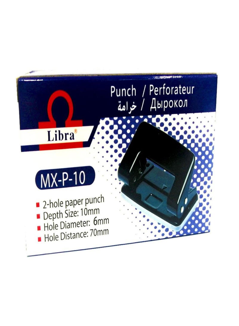 Libra 2-Holes Metal Punch 8 Sheets 10 mm, 6 cm apart hole size 6 mm, mini Size, Black - PACK OF 2 - Image 2