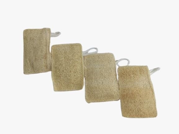 MARMORIS ECOM Natural Loofah Body Scrubber, Organic Eco-Friendly Bath Sponge, Gentle Exfoliating Loofah with Hanging Loop, Ideal for Women & Men, Ridge Gourd Fibre, Lightweight Cleansing Scrub (Rectangle- Pack of 4) - Image 1