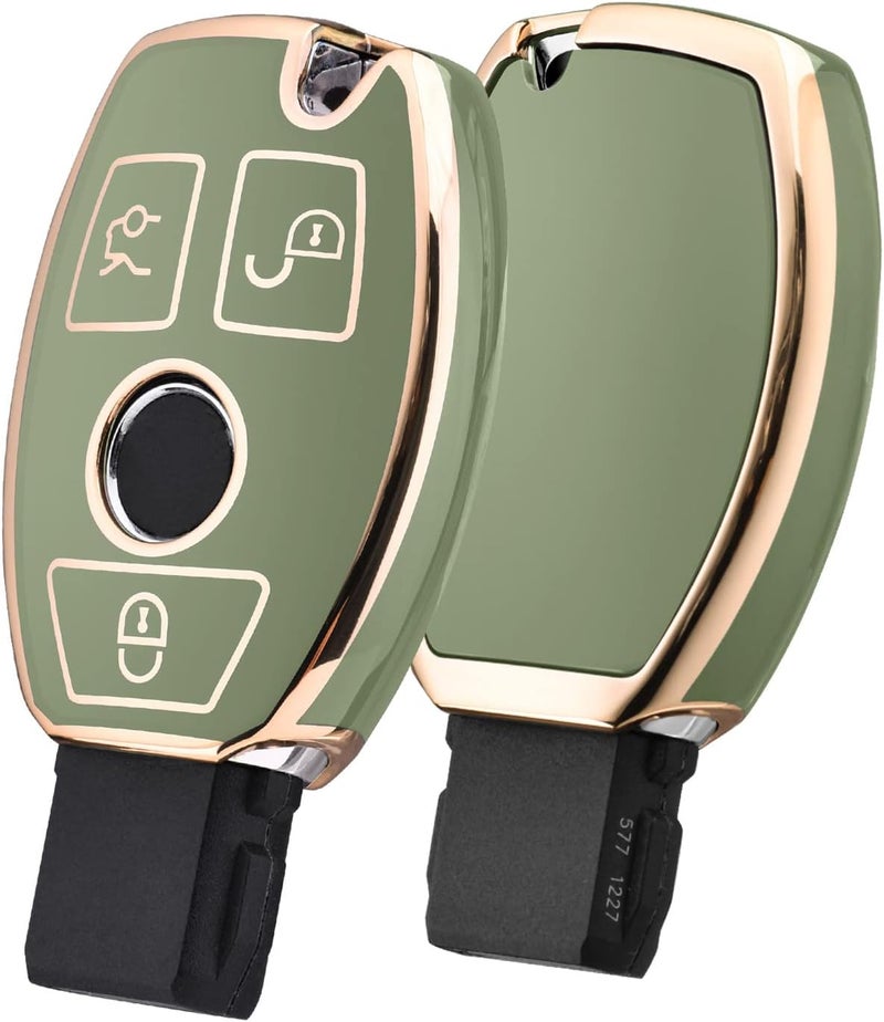 ELOHEI Mercedes Benz Key Fob Cover - Gold Edge Green - Image 1