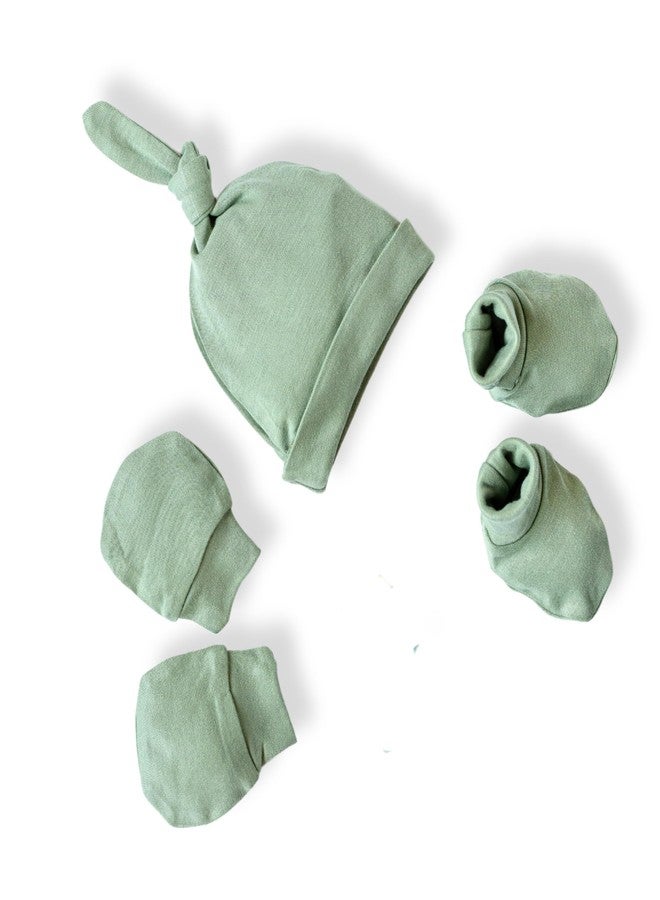 Cocoon Care Premium Bamboo Muslin Baby Set - Ultra-Soft Newborn Essentials Including Cap, Mittens, and Socks for Ultimate Comfort and Breathability Sage - Image 1