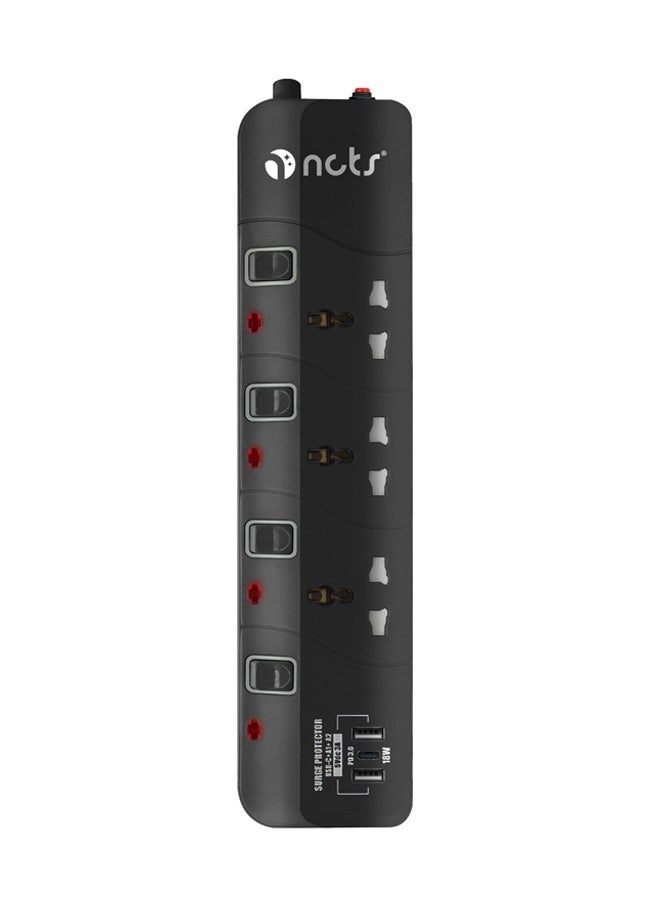 NCTS NCTS-3313UC QFLUX SERIES 3WAY+2USB+Type-C Universal extension socket, overload protection, Child resistant safety covers, EU plug top, Surge Protector, 1 Year Warranty (EU PLUG) 