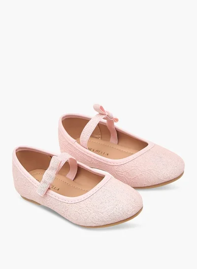 Flora Bella By Shoexpress Girls Textured Ballerina Shoes with Elasticated Strap