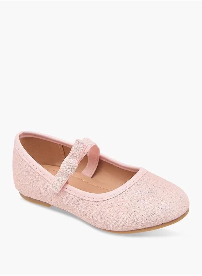 Flora Bella By Shoexpress Girls Textured Ballerina Shoes with Elasticated Strap Ramadan Collection