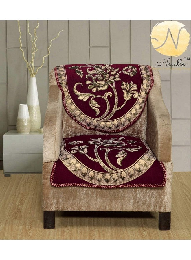 Nendle Floral Pattern Chenille Floral Sofa Covers Set of 3 Seater - (Maroon, 2 Pieces) - Image 2