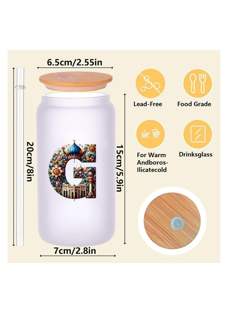 PRINTSHOP4ME Eco-Friendly Reusable Glass Bottle with Straw and Bamboo Lid - 455 ml Initial Monogram Floral Design - Perfect for Iced Coffee, Tea - Durable, and Leak-Proof - Ideal for Office, and Travel  - Image 3