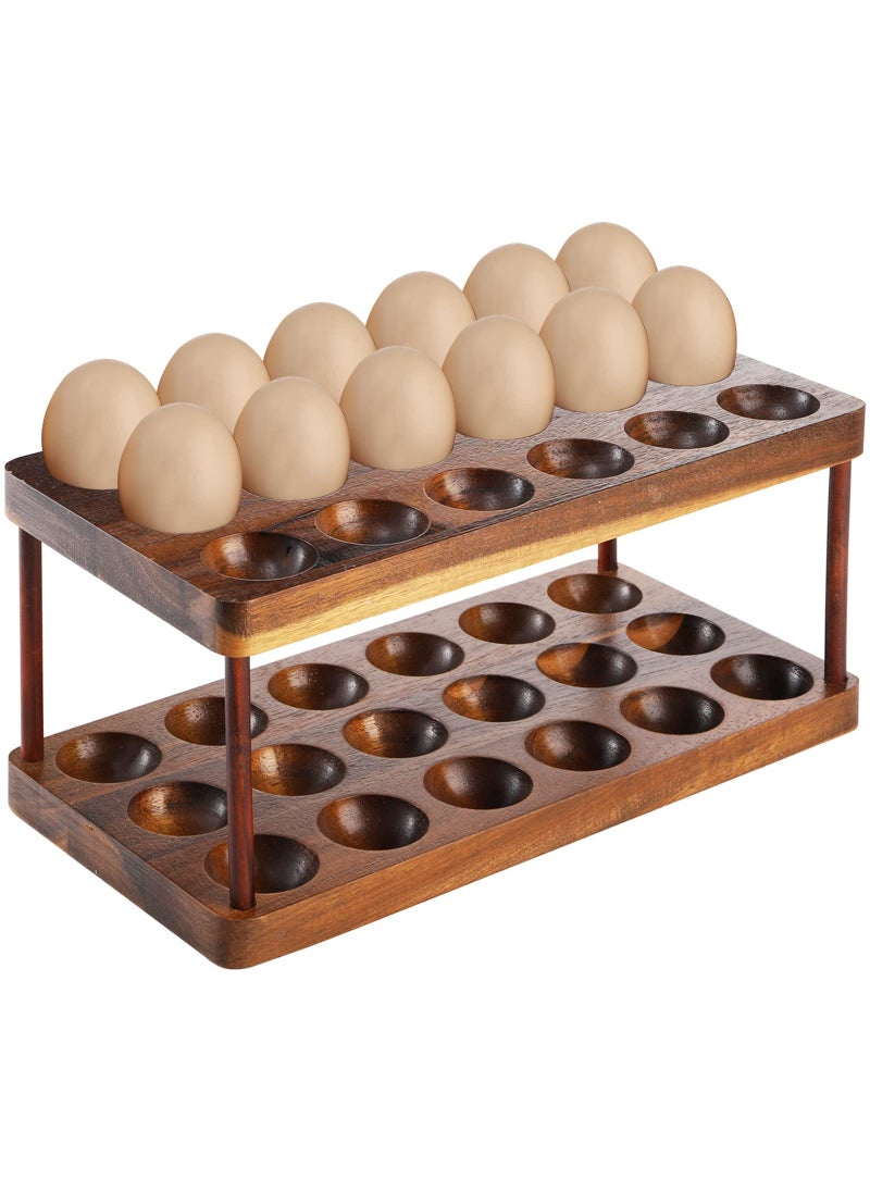 Youeon YOUEON Acacia Wooden Egg Holder with Double Layers, Detachable Wooden Egg Tray Holds 36 Fresh Eggs, Deviled Egg Plates, Countertop Egg Storage for Gathering Fresh Eggs, Easter Eggs, Rustic Decor  - Image 1