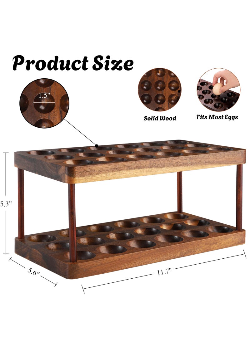 Youeon YOUEON Acacia Wooden Egg Holder with Double Layers, Detachable Wooden Egg Tray Holds 36 Fresh Eggs, Deviled Egg Plates, Countertop Egg Storage for Gathering Fresh Eggs, Easter Eggs, Rustic Decor  - Image 2