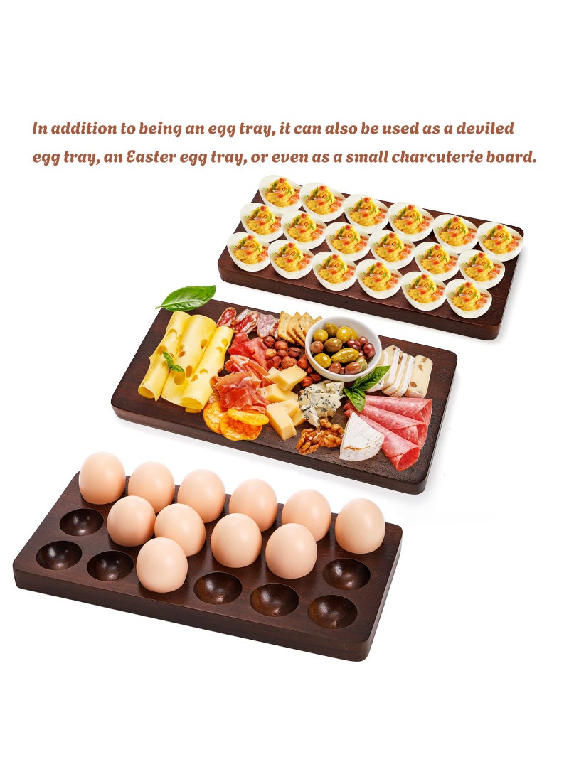 Youeon YOUEON Acacia Wooden Egg Holder with Double Layers, Detachable Wooden Egg Tray Holds 36 Fresh Eggs, Deviled Egg Plates, Countertop Egg Storage for Gathering Fresh Eggs, Easter Eggs, Rustic Decor  - Image 3