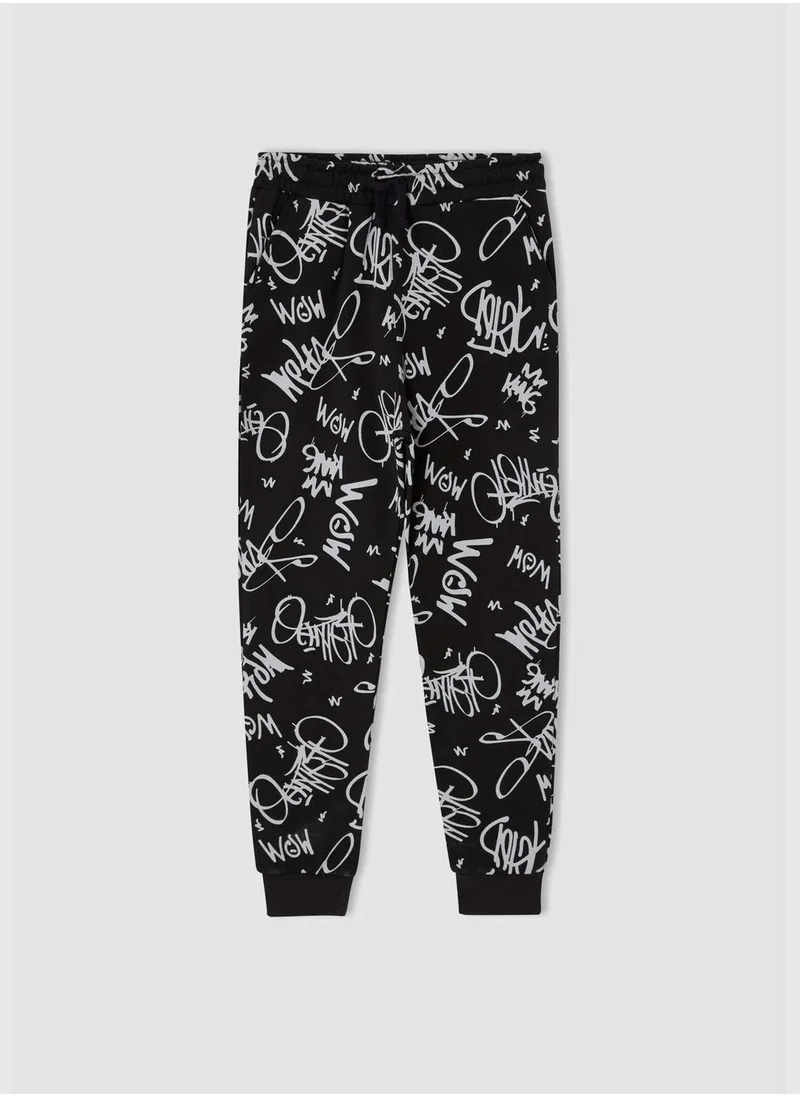 DeFacto Slim Fit Printed Shirred Sweatpants