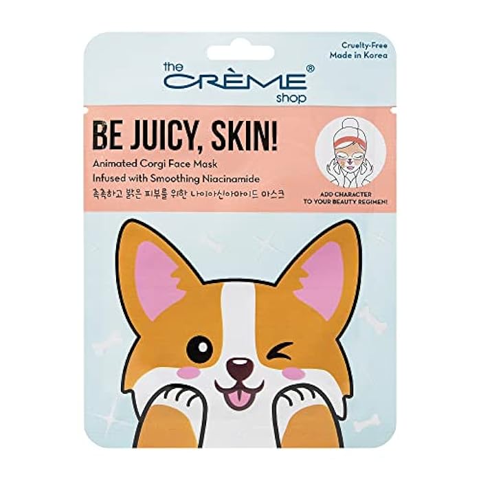 The Crème Shop Be Juicy, Skin! Animated Corgi Face Mask, Niacinamide Facial Mask, K Beauty Sheet Mask - 3 Pack - Image 1