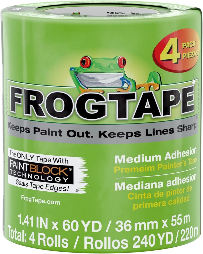 FrogTape MultiSurface Painters Tape with PAINTBLOCK 15 Inch Wide 141 In x 60 Yds Medium Adhesion Green 4 Rolls 240660 - Image 1