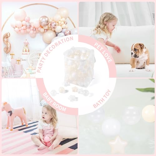 TRENDPLAY Star Ball Pit Balls for Toddlers - 50 Count Star Balls Different Shapes for Festival Indoor Outdoor, Party Decoration for Babies Kids (Beige White Clear) - Image 4