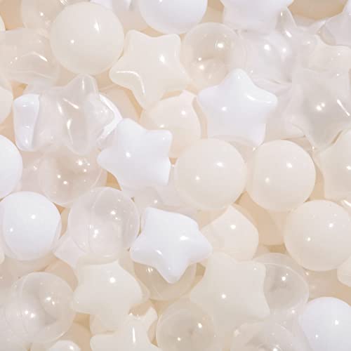 TRENDPLAY Star Ball Pit Balls for Toddlers - 50 Count Star Balls Different Shapes for Festival Indoor Outdoor, Party Decoration for Babies Kids (Beige White Clear) - Image 1