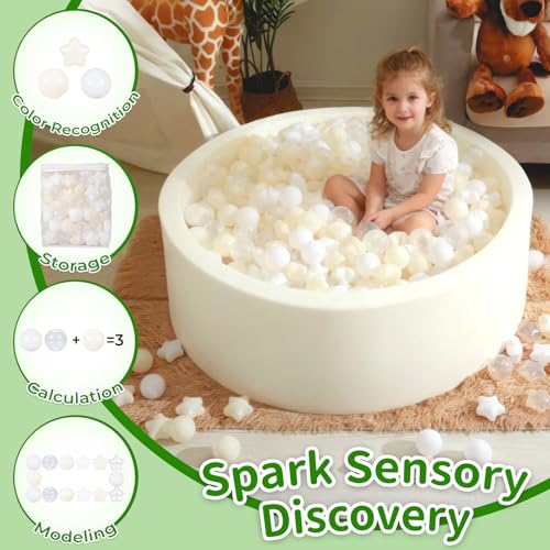 TRENDPLAY Star Ball Pit Balls for Toddlers - 50 Count Star Balls Different Shapes for Festival Indoor Outdoor, Party Decoration for Babies Kids (Beige White Clear) - Image 3