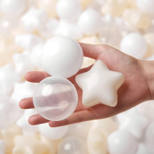 TRENDPLAY Star Ball Pit Balls for Toddlers - 50 Count Star Balls Different Shapes for Festival Indoor Outdoor, Party Decoration for Babies Kids (Beige White Clear) - Image 2