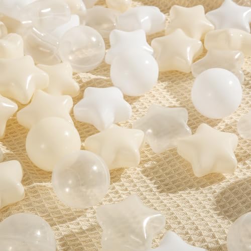 TRENDPLAY Star Ball Pit Balls for Toddlers - 50 Count Star Balls Different Shapes for Festival Indoor Outdoor, Party Decoration for Babies Kids (Beige White Clear) - Image 5