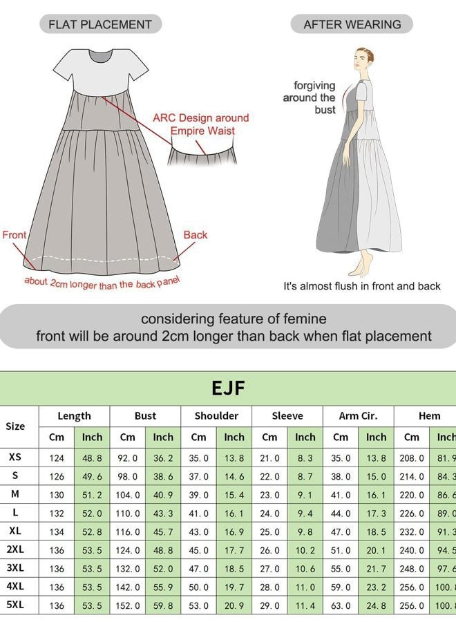 YESNO Women Casual Loose Bohemian Floral Dress with Pockets Short Sleeve Long Maxi Summer Beach Swing Dress (M EJF CR26) - Image 5