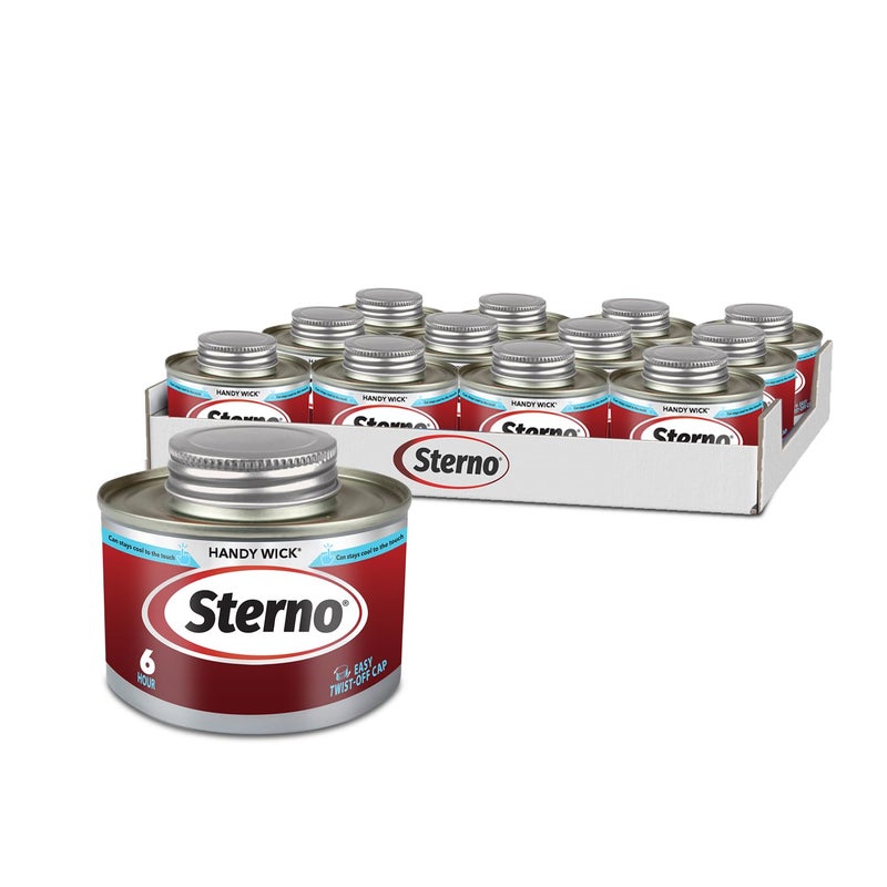 Sterno Fuel Cans - 6-Hour Burn, (12-Pack) Professional Safe Warmers for Food Trays & Buffet Set Chafing Dishes - Reusable Gel Burners, Twist Chafer Canned Heat, Handy Wick - Image 1