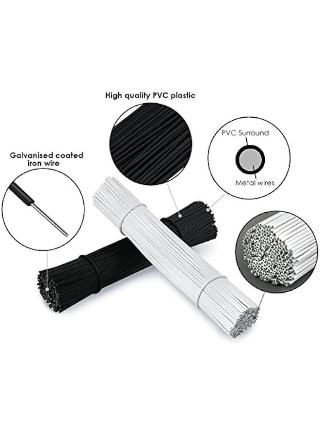 6 Inch Metallic Cable Ties Set of 200 Bread Bag Ties Wire Twist Ties for Cord Management (White and Black (round shape)) - Image 3