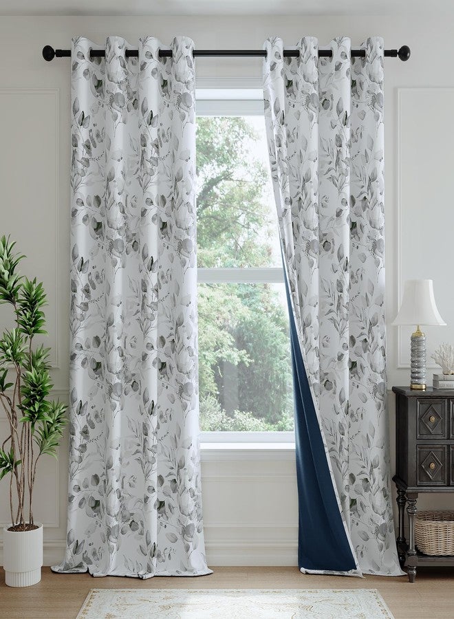 Xwincel ستائر Xwincel معتمة بنسبة 100% لغرفة النوم، ستائر رمادية مطبوعة بنقوش زهور بطول 63 بوصة لغرفة المعيشة، ستائر معتمة عازلة للحرارة بنقوش ألوان مائية، ستائر نوافذ بحلقات معدنية مكونة من لوحتين. - Image 2