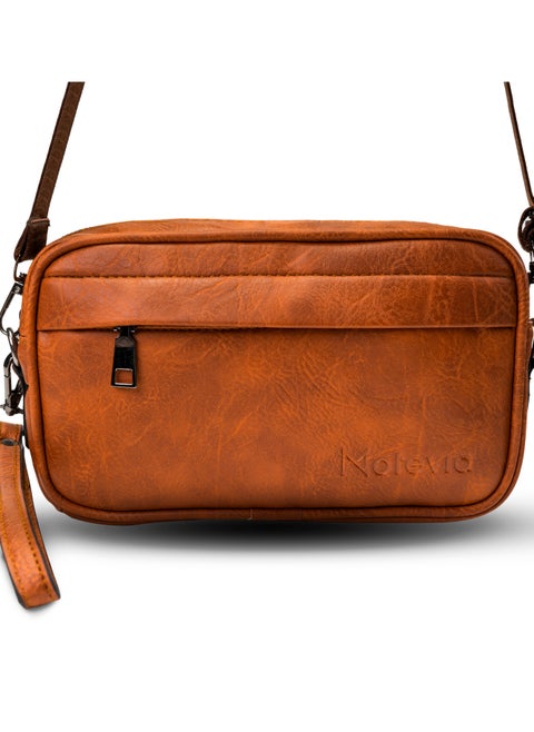 Men's Leather Handbag and Crossbody Bag 2*1 Men's Handbag with Shoulder Strap and Detachable Wristlet