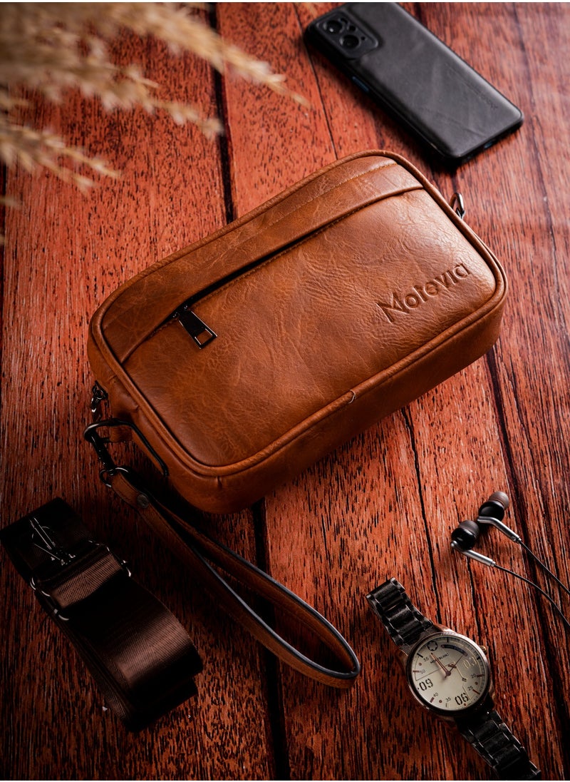 Motevia - Men's Leather Handbag and Crossbody Bag 2*1 Men's Handbag with Shoulder Strap and Detachable Wristlet - Image 1