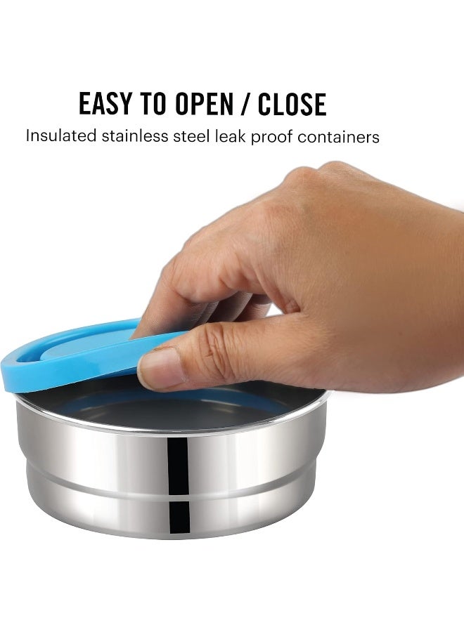 Cello صندوق غداء سيلو دابل تريت مع غلاف، 3 حاويات، (2 حاوية دائرية - 300 مل، 1 حاوية بيضاوية)، أزرق، فولاذ مقاوم للصدأ، بلاستيك - Image 5