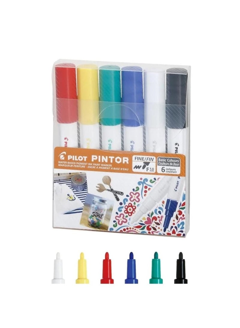 Pilot Pintor Water Based Paint Markers Set of 6 Fine 1.0mm Tip - Image 1