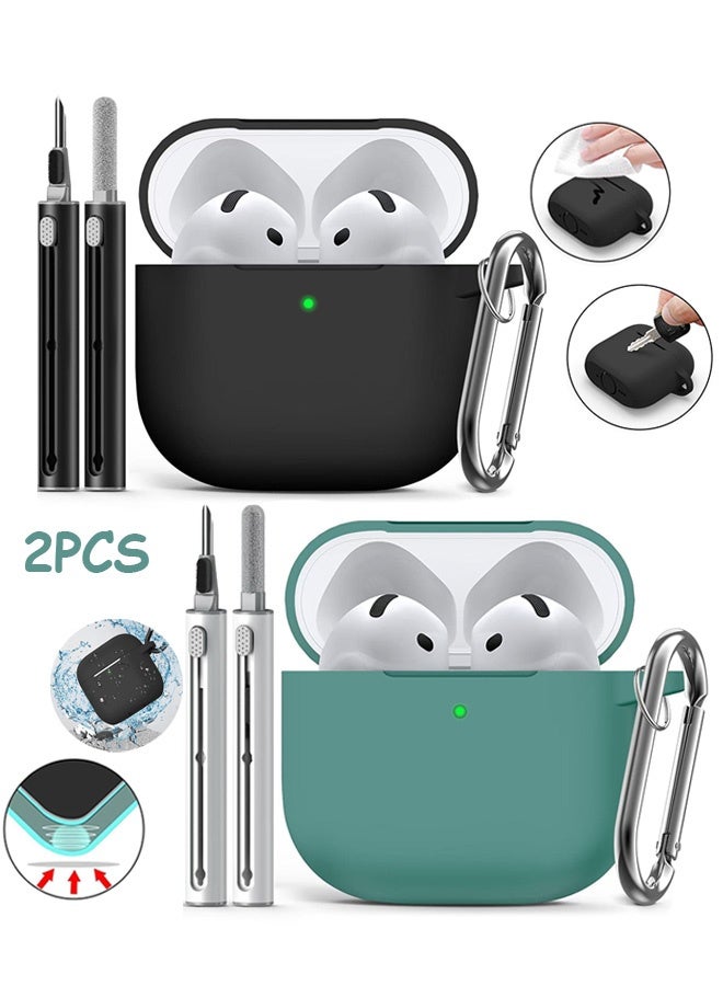 إم إكس إن قطعتان من غطاء الحماية السيليكون الناعم المتوافق مع Apple AirPods الجيل الرابع للنساء والرجال، غطاء حماية كاملة لـ Airpod 4 مع مجموعة منظف وسلسلة مفاتيح - Image 1