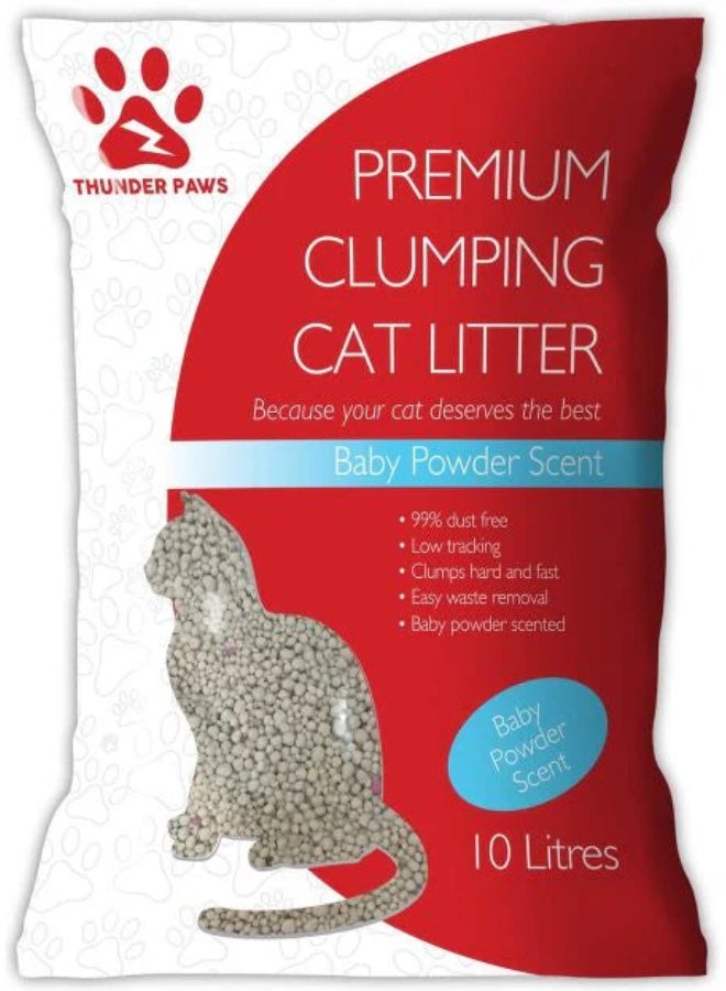 Thunder Paws Hard Clumping Clay Cat Litter Baby Powder 10L - Image 1