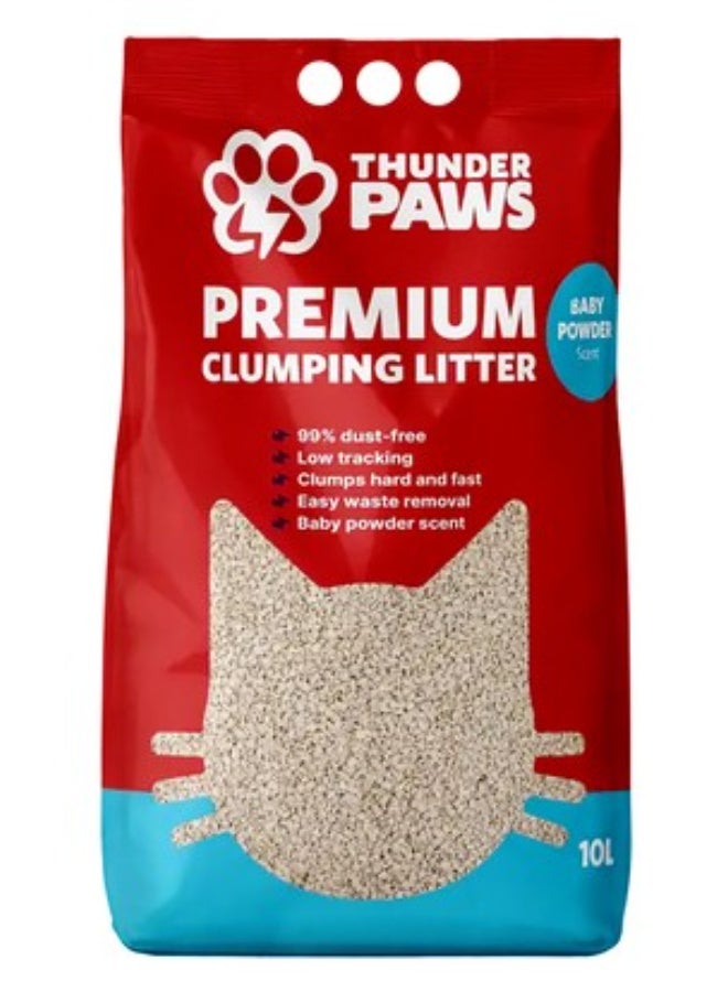 Thunder Paws Hard Clumping Clay Cat Litter Baby Powder 10L - Image 2