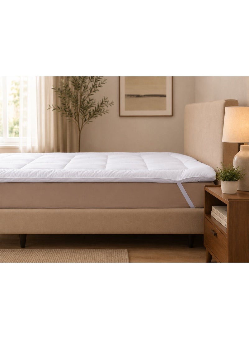 Home auraa Prima King Mattress Topper 180 x 200 cm x 4cm– Microfiber Stripe Super Soft Fabric, Firm & Extra Thick Fiber Sheet with Highly Elastic Bands, White - Image 2
