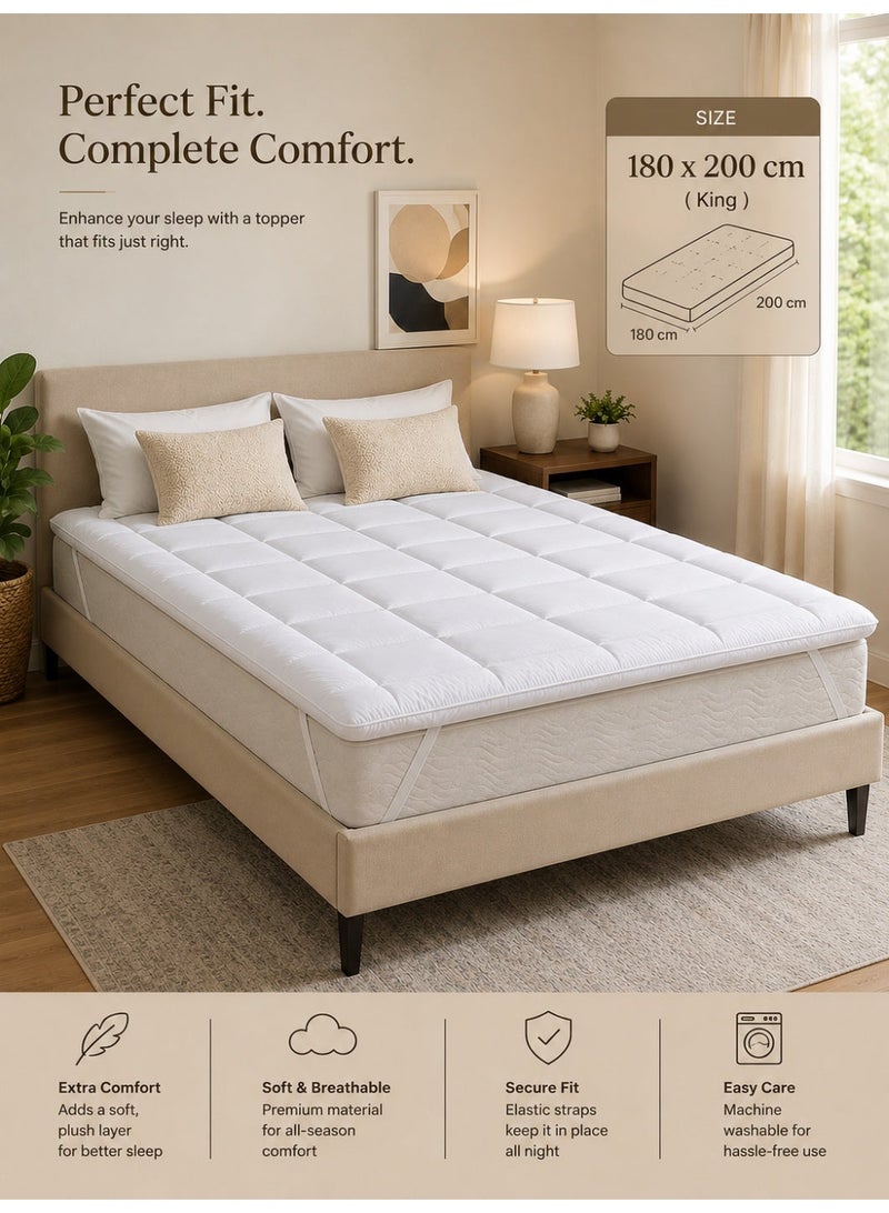 Home auraa Prima King Mattress Topper 180 x 200 cm x 4cm– Microfiber Stripe Super Soft Fabric, Firm & Extra Thick Fiber Sheet with Highly Elastic Bands, White - Image 5